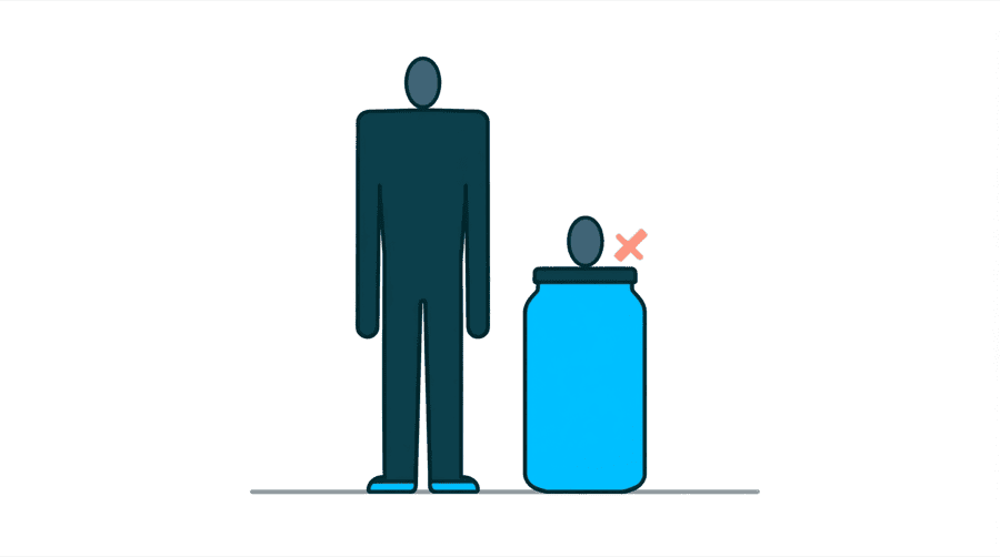 Illustration: a very tall empty container beside a tiny filled one, showing how little of the allowance is safe to use