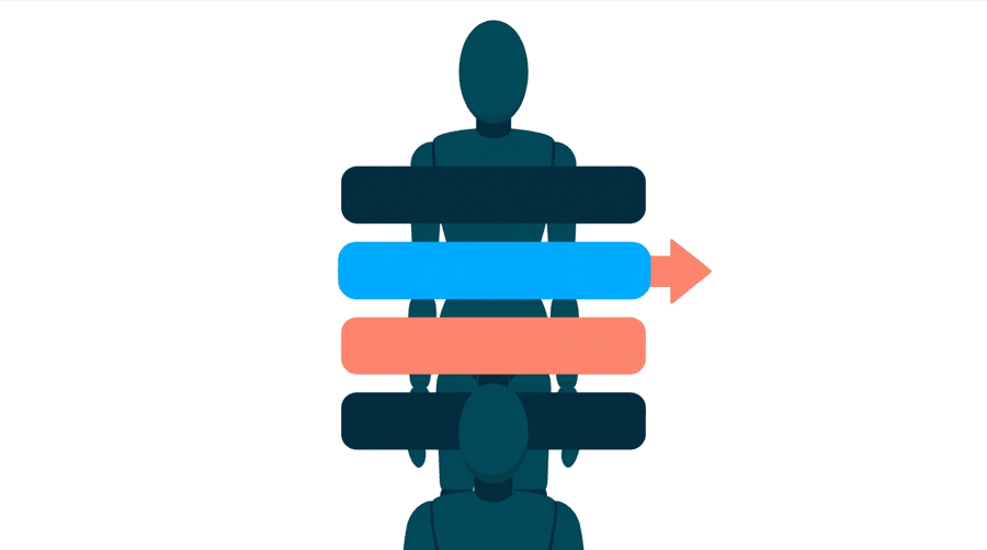 Illustration: five stacked horizontal bars of different lengths, the second one picked out in bright blue with a small coral arrow beside it